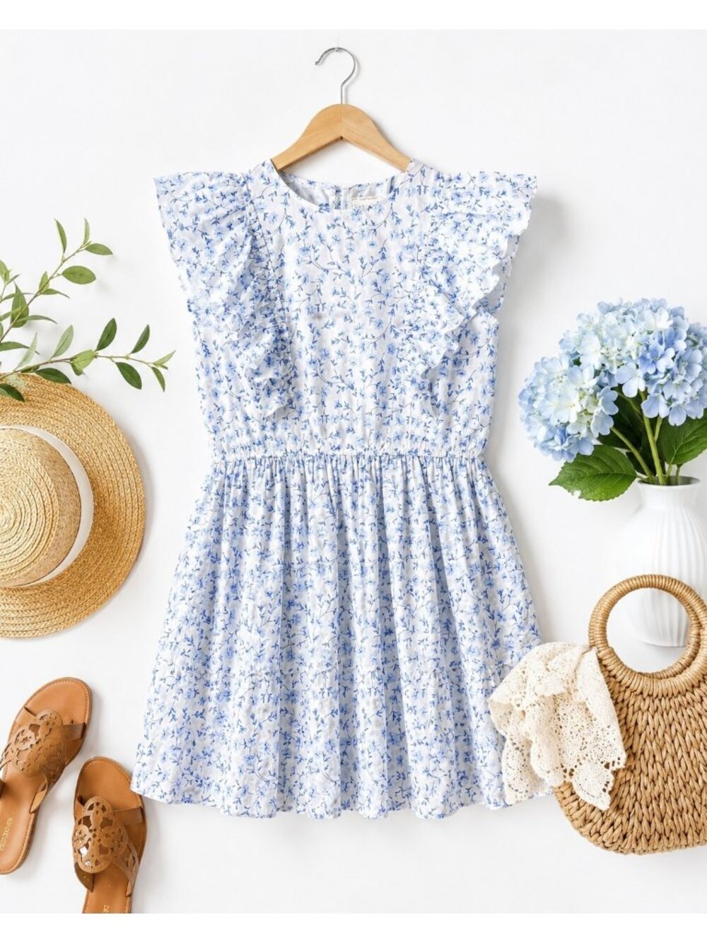 Simply Southern Collection Blue Floral Ruffle Tiered Dress Size Large Cotton - Picture 2 of 9